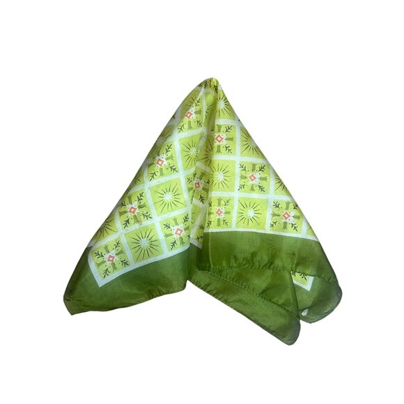 Vintage 100% Silk Green Checkered Floral Atomic Pattern Small Scarf Handkerchief - Picture 1 of 5
